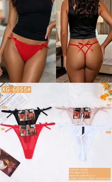 Tanga de malla con moños y tiras cruzadas