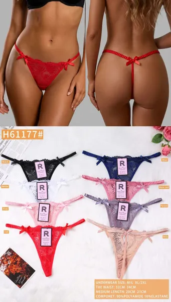 Tanga de encaje con moños de satín