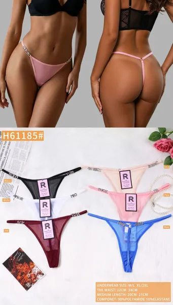 Tanga de malla con letras de pedrería