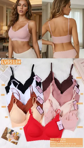 Brasier sin costura escote en V borde ondulado