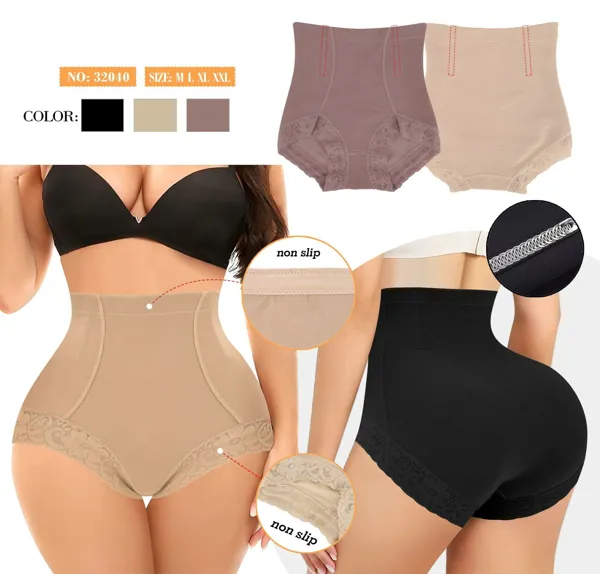 Faja pantaleta de cintura alta con encaje y realce