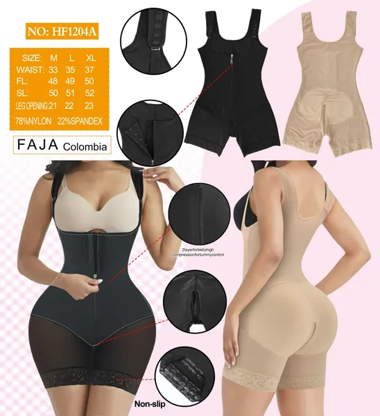 Faja colombiana body con cierre y realce de gluteos