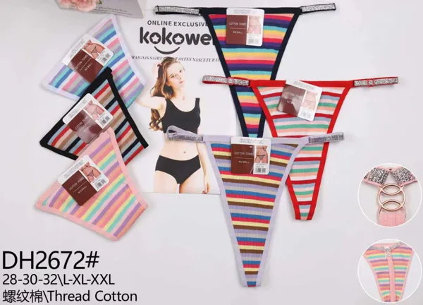 Tanga hilo dental de rayas arcoiris con tirantes de brillo