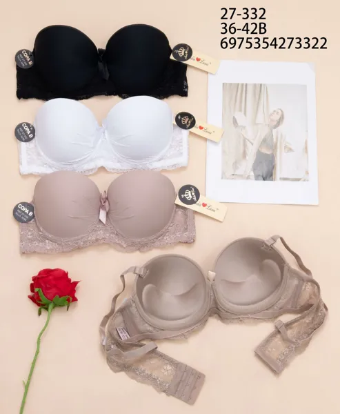Brasier strapless con varilla copa B push up y encaje
