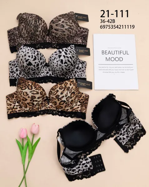 Brasier push up con varilla estampado de leopardo con encaje