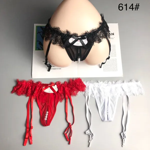 Liguero con tanga abierta de perlas