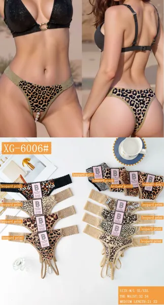 Tanga abierta de leopardo con perlas