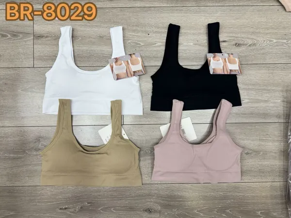 Top bralette de canalé sin costuras con tirantes anchos