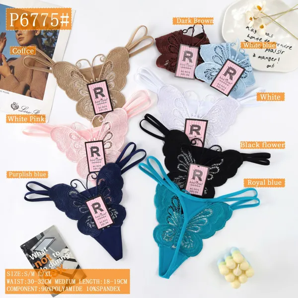 Tanga de encaje con diseño de mariposa