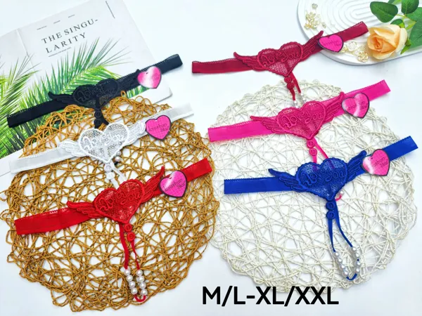Tanga sexy corazon alado con perlas