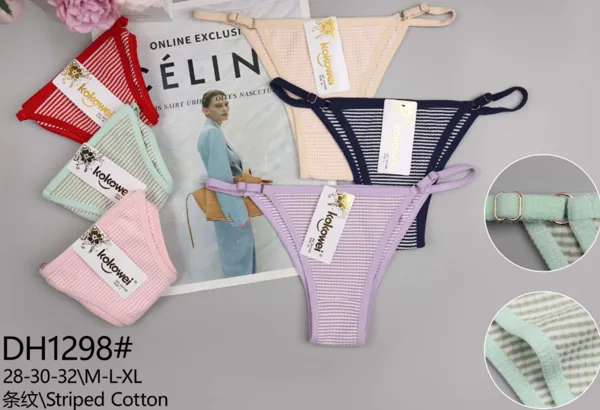 Tanga de algodón a rayas con tiras ajustables