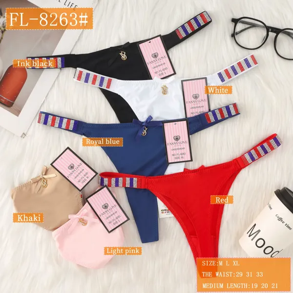 Tanga con tiras de pedrería tricolor