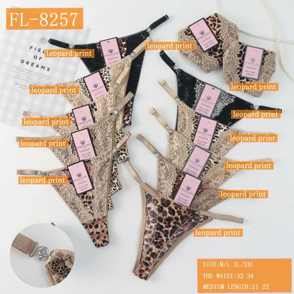 Tanga de encaje animal print con tirantes ajustables