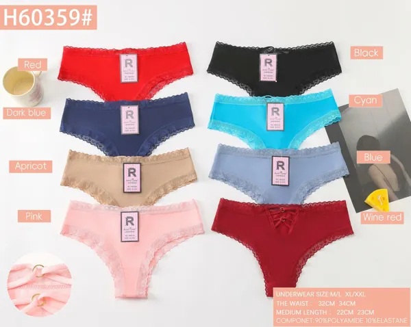 Pantaleta bikini con ribete de encaje ondulado