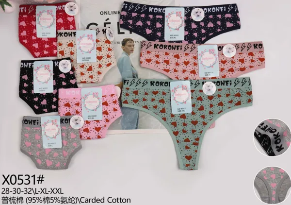 Tanga de algodon con estampado de corazones