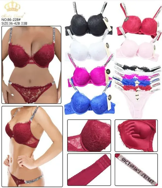 Conjunto de brasier y tanga con tirantes de pedreria