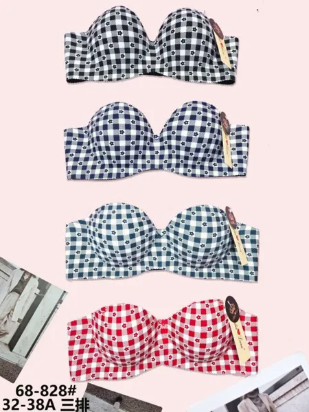 Brasier strapless con realce estampado de cuadros