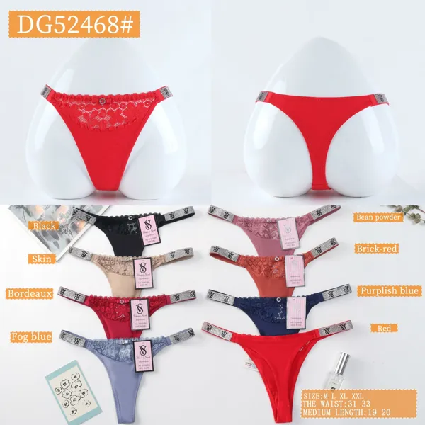 Tanga de encaje con tiras de pedreria