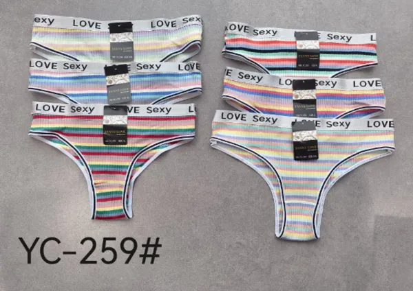 Panti bikini acanalado de rayas arcoíris Love Sexy