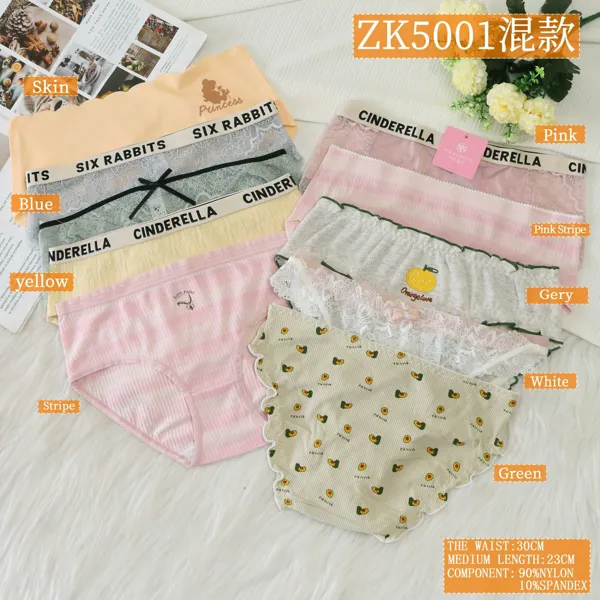 Pantaleta de algodon con encaje y estampados
