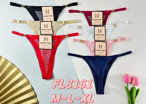 Tanga hilo dental con malla de brillos y broche dorado
