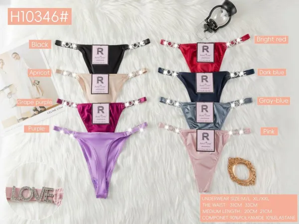 Tanga hilo dental satinada con letras LOVE brillantes