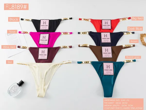 Tanga hilo dental con tiras de cadena dorada