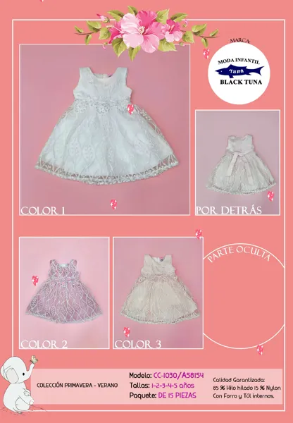 Vestido de fiesta con forro y tul interno para niña