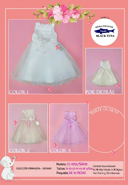 Vestido de fiesta con forro y tul interno para niña