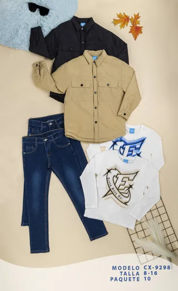 Conjunto de 3 piezas con camisola gruesa, playera manga larga y jeans para niño
