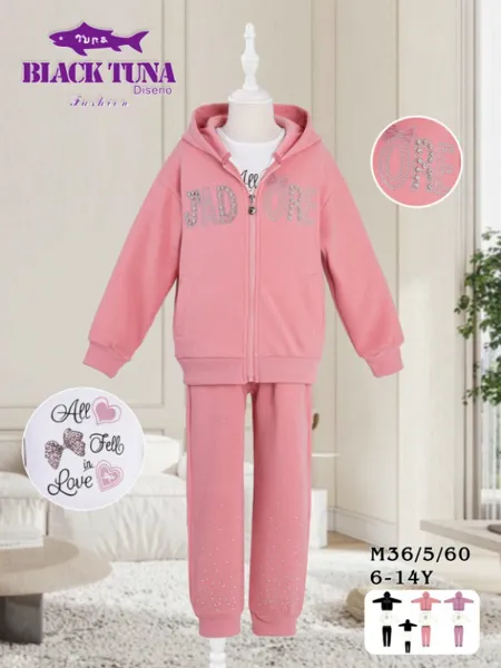 Conjunto de 2 piezas con sudadera con capucha y pantalón con aplicaciones de pedrería para niña