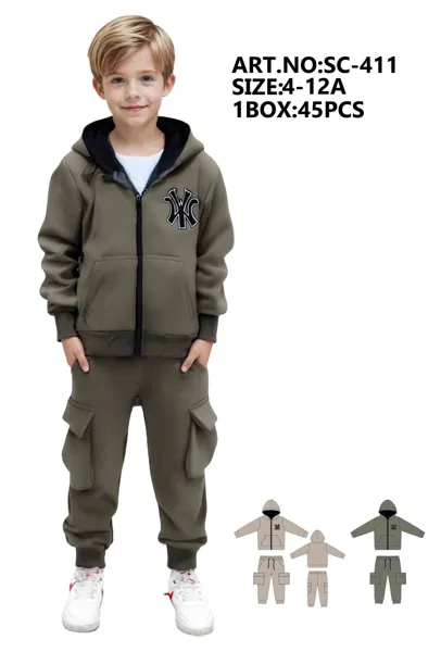 Conjunto de 2 piezas con sudadera con capucha y pantalón cargo para niño
