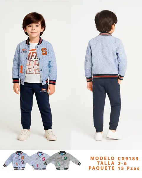 Conjunto de 3 piezas estilo beisbol con chamarra, playera y pantalón jogger para niño
