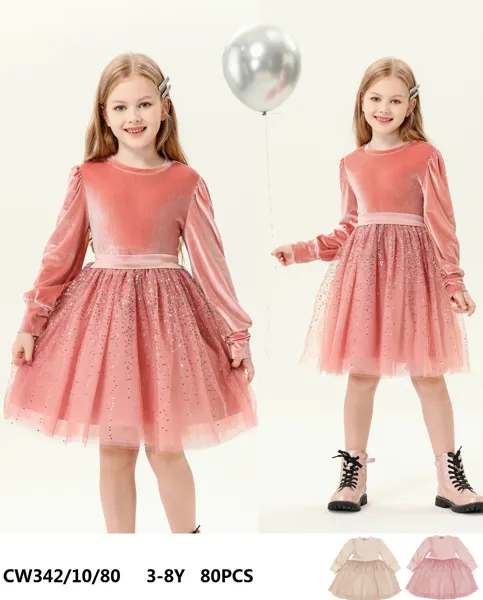 Vestido de terciopelo con falda de tul y lentejuelas para niña