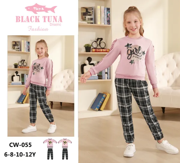 Conjunto de 2 piezas con sudadera y pantalón de cuadros para niña