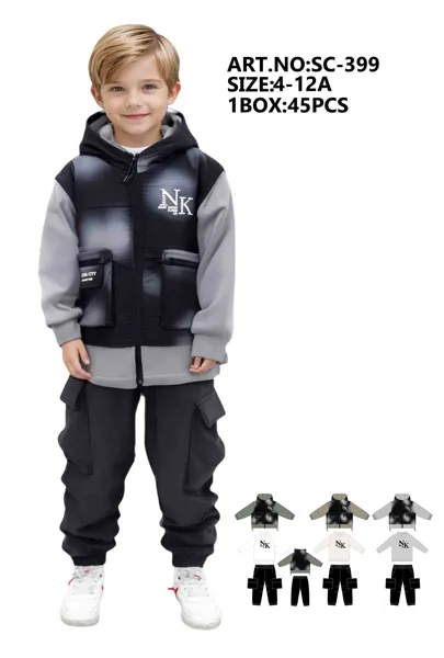 Conjunto de 3 piezas con capucha, playera y pantalón cargo para niño