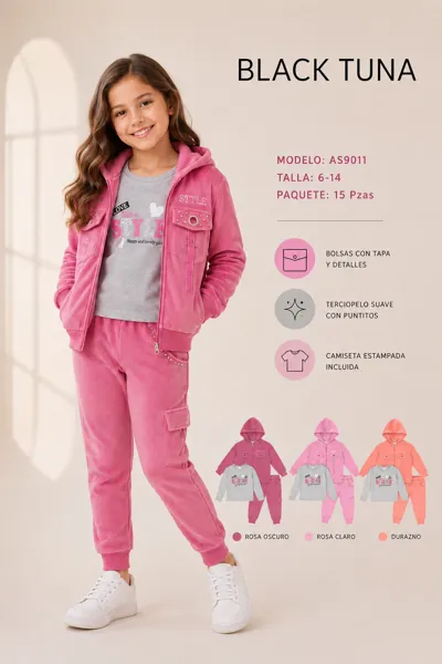 Conjunto de 3 piezas de terciopelo con camiseta estampada para niña