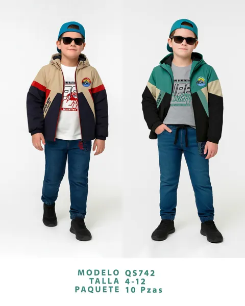 Chamarra con capucha diseño color block con estampado Super Boy para niño