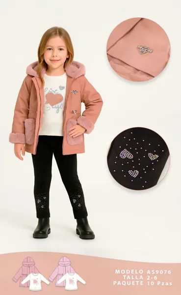 Conjunto de 2 piezas con chamarra con capucha de peluche y playera estampada para niña