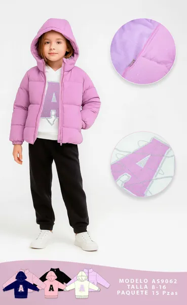 Conjunto de 3 piezas con chamarra acolchada con capucha, sudadera con capucha y pantalón para niña