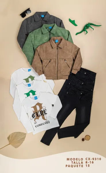 Conjunto de 3 piezas con chamarra, playera manga larga y jeans para niño