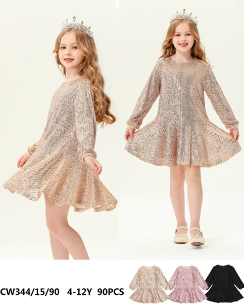 Vestido de lentejuelas manga larga para niña