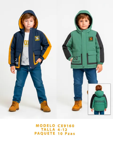Chamarra acolchada con capucha y diseño color block para niño