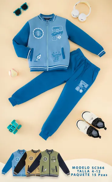 Conjunto de 2 piezas con chamarra tipo béisbol varsity y pantalón jogger para niño