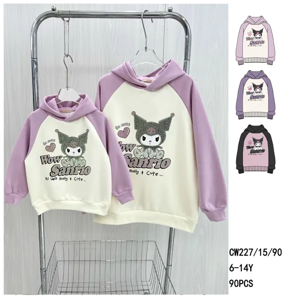 Sudadera con capucha raglan y pedrería para niña