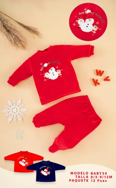 Conjunto de 2 piezas con sudadera y pantalón con pie, diseño navideño de muñeco de nieve para niño