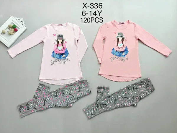 Conjunto de 2 piezas con playera de manga larga y leggings de cuadros para niña