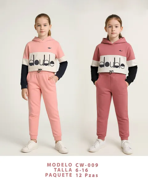 Conjunto de 2 piezas con sudadera corta con capucha y pantalón jogger para niña