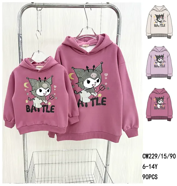 Sudadera con capucha y estampado de gatito con pedrería para niña