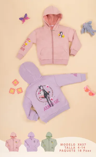 Sudadera con capucha y cierre, estampado anime para niña